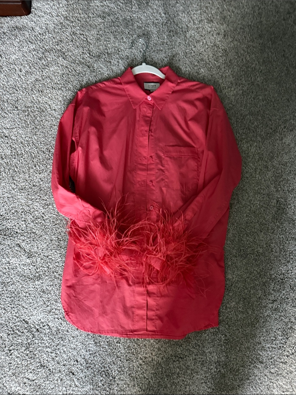 J. Crew Bright Red Feather-Cuff Button-Down Shirt
